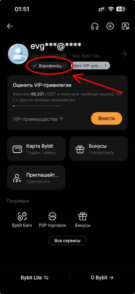 The verification button in your Bybit profile
